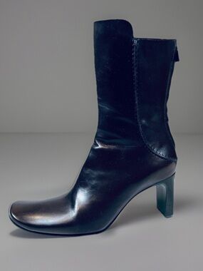 Brown Leather Costume National Mid Calf High Heeled Boots